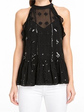 Generation Love Aria Embellished Sequin Peplum Top Black S NWT